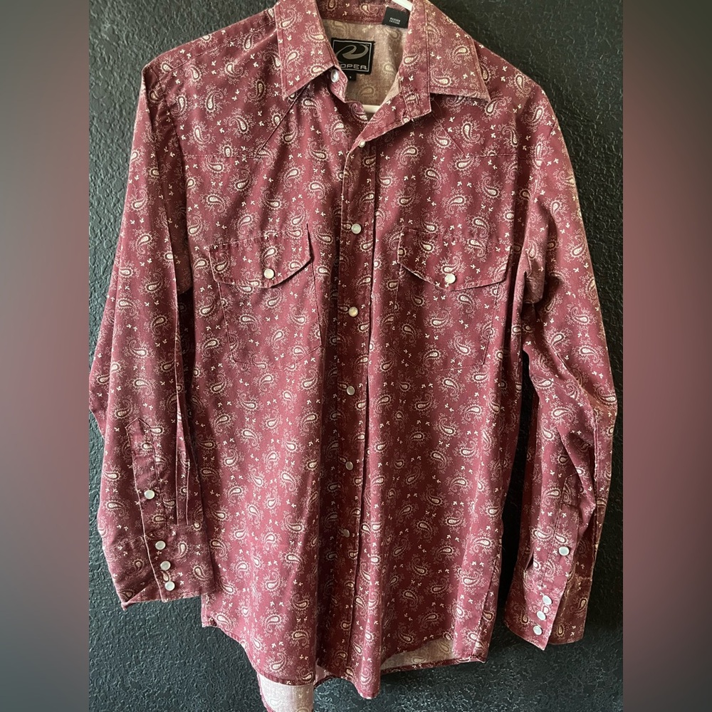 Roper Red Casual Button Down Shirt Velvet Look